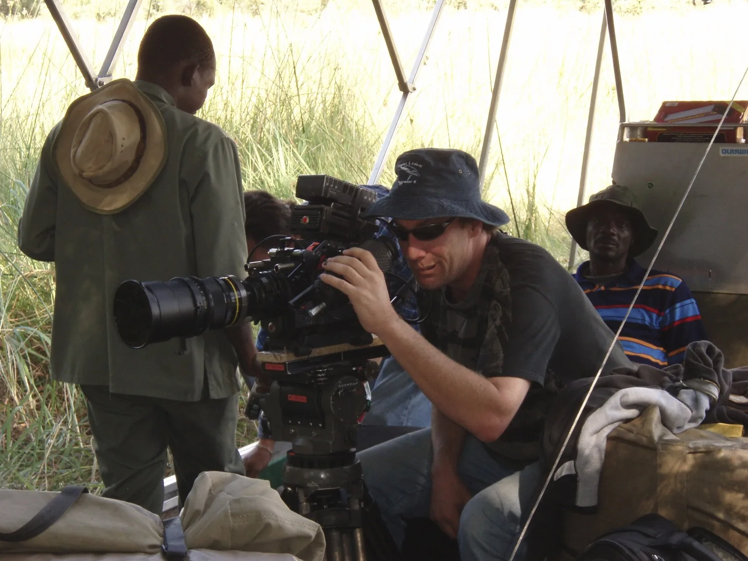 Kenneth Corben operating camera in Okavango Delta